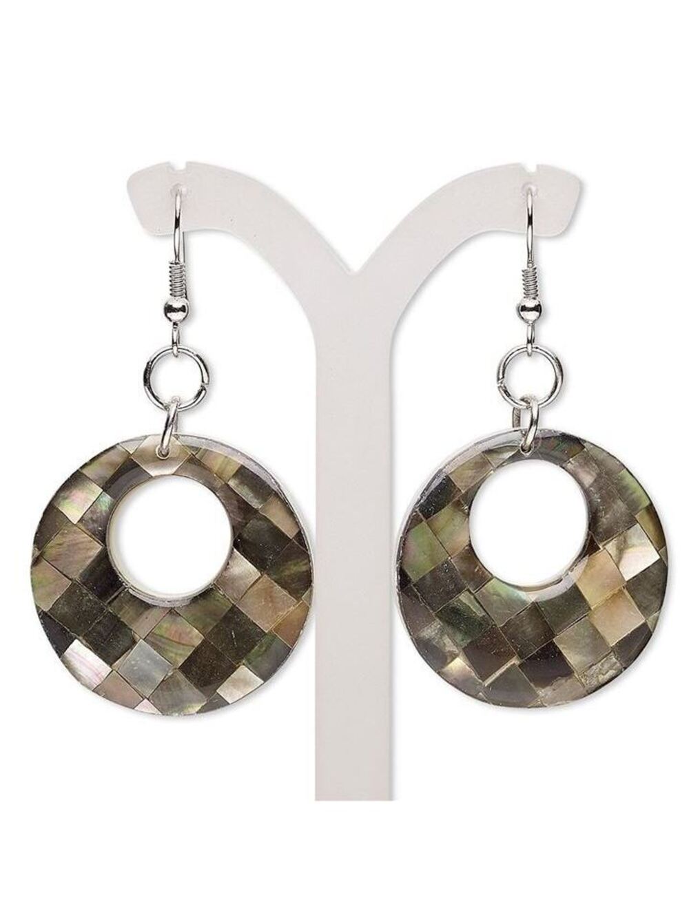 Handcrafted Natural Organic Black Lip Shell Checkered Gogo Pendant Earrings